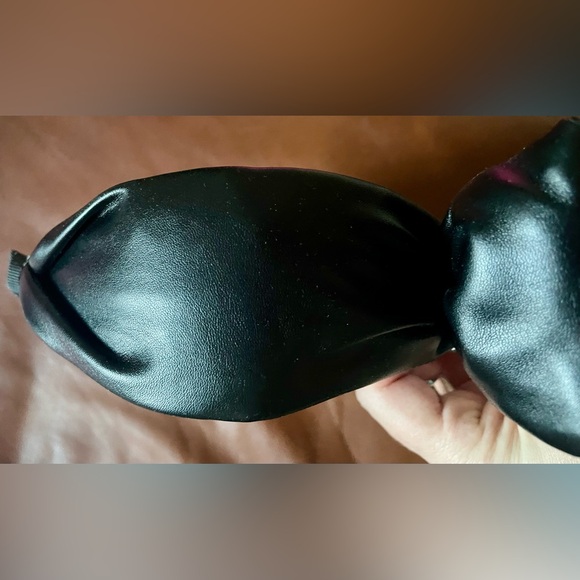 BNWT!Fashion headband,black faux leather,offwhite check tweed small gold clovers - Picture 10 of 16